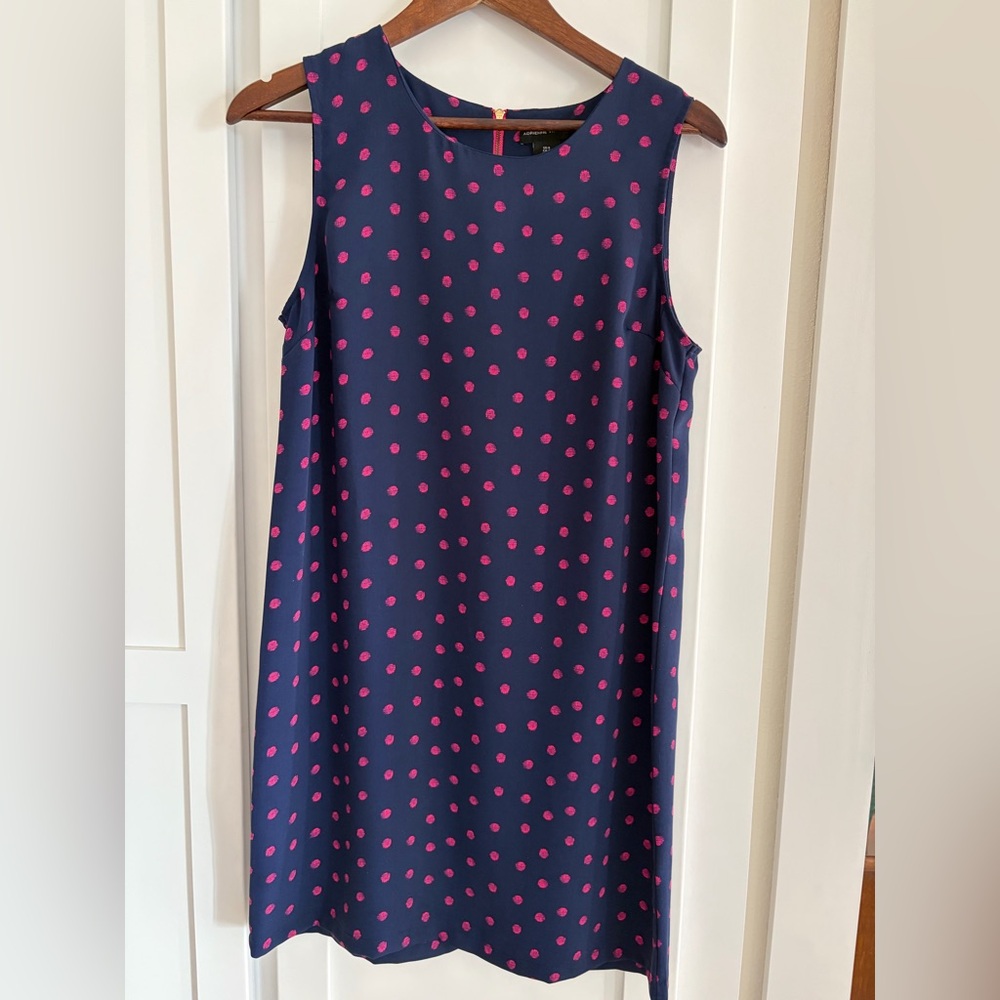Adrienne Vittadini Navy and Pink Polka Dot Mini Dress
